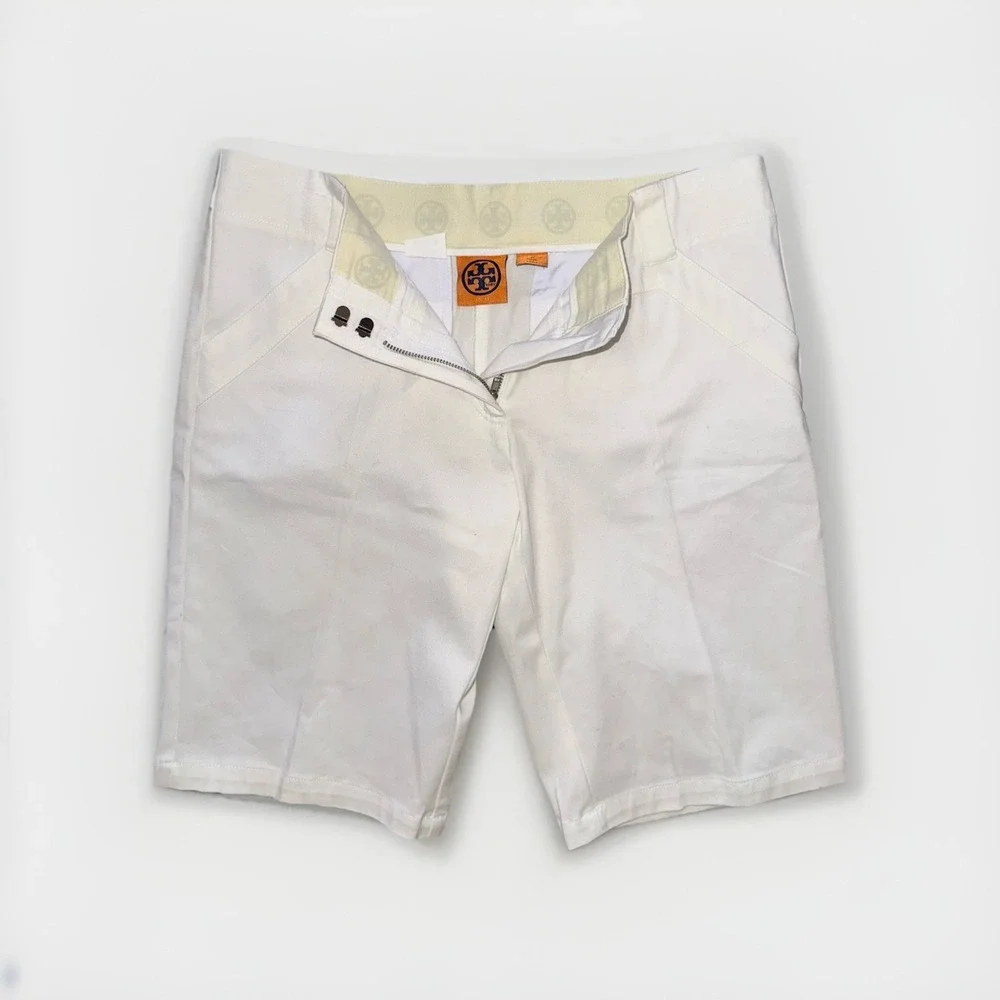 Tory Burch Sport Tech Twill White Bermuda Length Golfing Shorts Women's Size 10